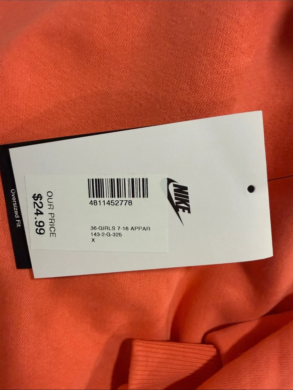 Nike Girls L Coral Orange Oversized Crewneck Sweatshirt NWT